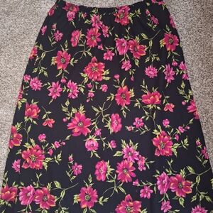Vintage 90s Black and Pink Floral Maxi Skirt